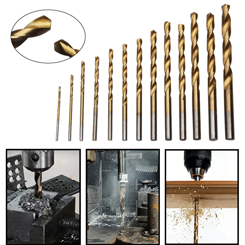 HSS 13PCS Twist Drill Bits 1.5 6.5mm High Speed Steel Titanium Coated