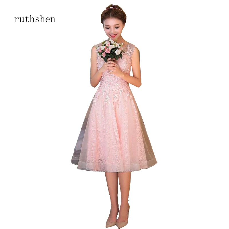 

ruthshen Prom Dresses Short Cocktail Dresses vestidos de novia Sweet Pink 16 Midi Dress Ballkleid Lace Up Party Prom Gown 2019