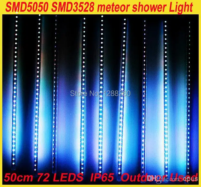 

Wholesale - SMD 5050 SMD 3528 DC12 LED Meteor Light RGB Shower Lights 1set 10 Tube 50cm 72 LEDs White Outdoor Tree