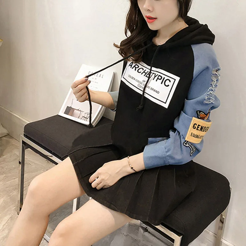 Mr.nut Spring and Autumn Female Korean Embroidered Hooded Sleeve Student Stitching Long Sleeve Hoodie Mr.nut Spring and Autumn Female Korean Embroidered Hooded Sleeve Student Stitching Long Sleeve Hoodie