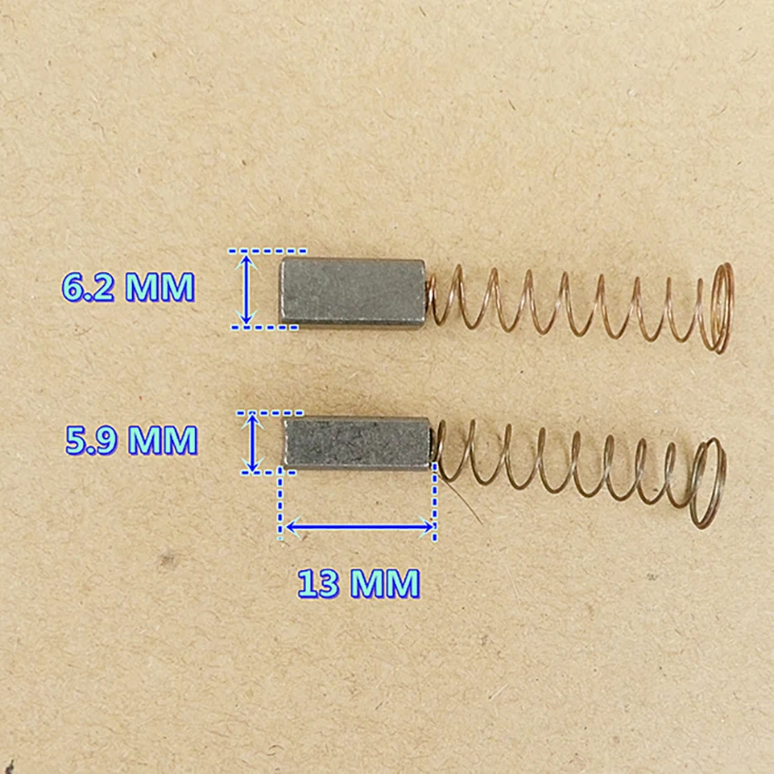 5 шт./лот, щетки, электроинструмент, Угольная щетка с пружиной 4,9*6,2*13 мм, компонент, углеродная щетка, аксессуары для двигателя