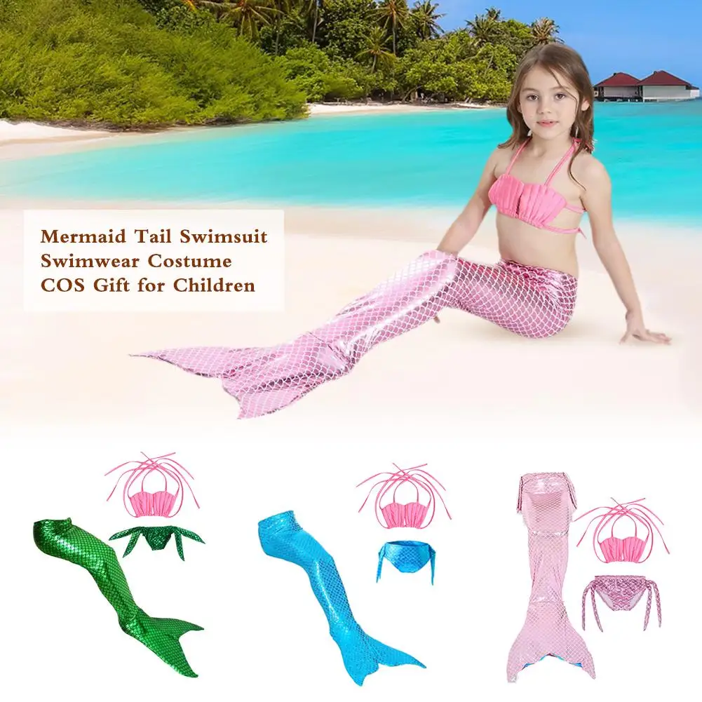 

Mermaid Set Cosplay Costume Children Princess Mermaid Clothing Bra Pants Tail Swimwear Suit Kids Bikini Cos Costume