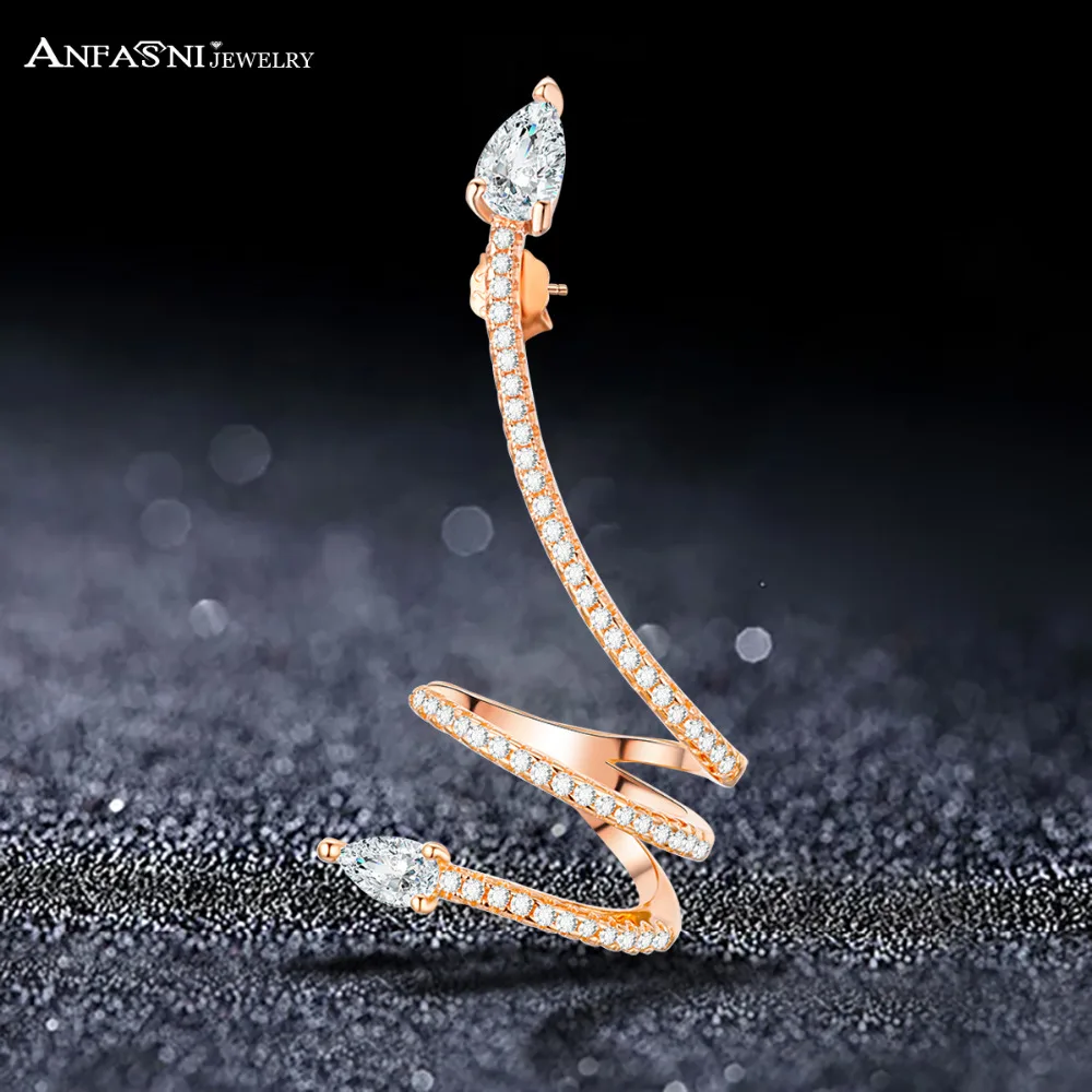

ANFASNI Luxury Cuff Clip Earring Gold Color & Clear CZ Snake Shape Hyperbole Single Earring For Woman Party Jewelry Wholesale