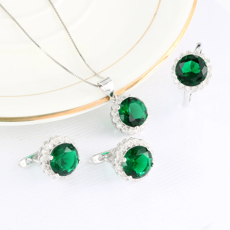 JOVO Necklace and Earrings rings Jewelry Sets for Women 925 Sterling Silver round AAA Zircon 4 color Fashion party ladies gift Fine Jewelry