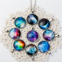 Nebulosa espaço pingente colar de vidro cabochon sliver corrente gargantilha vintage declaração colares moda feminina jóias presente