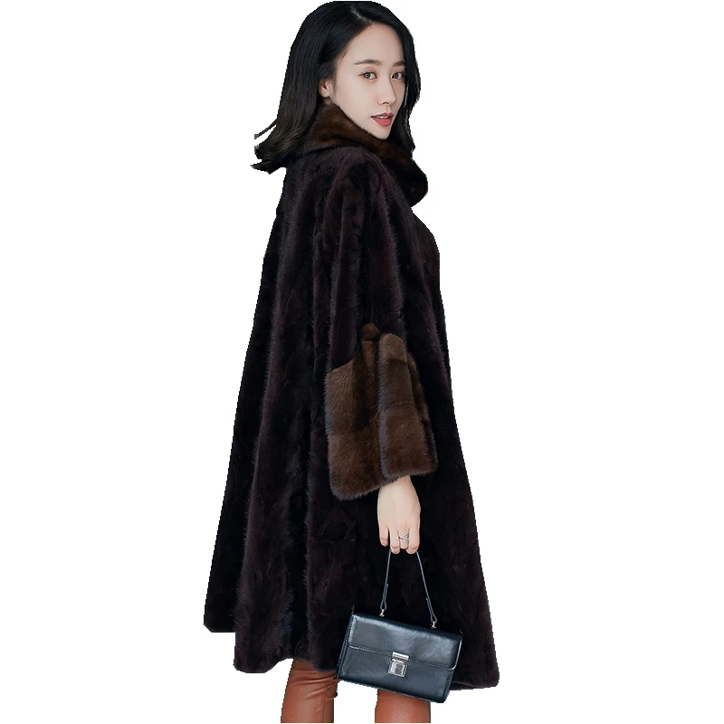 

European Genuine Piece Mink Fur Coat Jacket Winter Women Fur Warm Outerwear Coats Garment Plus Size 5XL 6XL 7XL LF4230