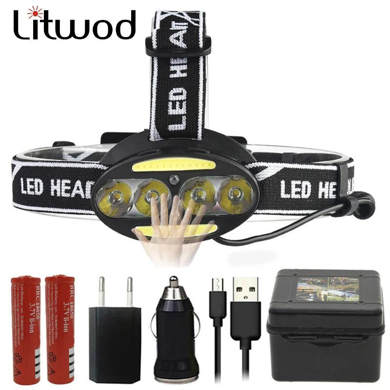 

Z20 Litwod IR sensor head lamp LED HeadLamp Headlight 4* XM-L2 T6 +2*COB Flashlight Torch Lanterna head light