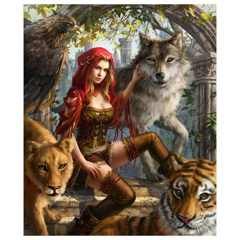 

Diamond Embroidery Sale Cross Stitch -Girl tiger wolf lion- 5D DIY Full Square Diamond Painting Mosaic Resin Home Decor Gift