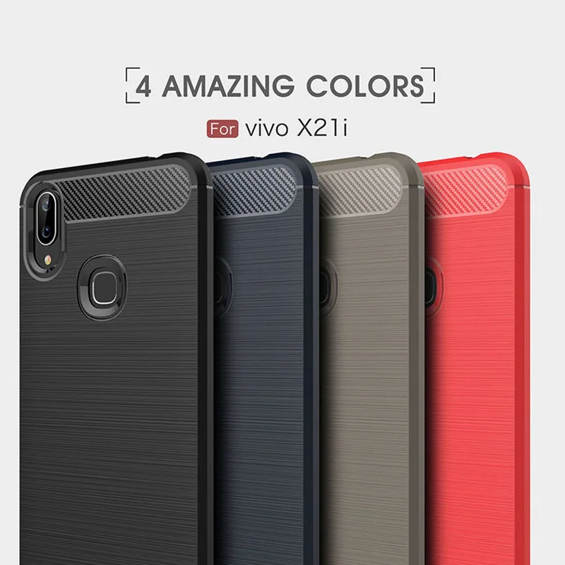 

1Pcs Luxury Mobile Phone Cases for Vivo X21i Silicone Drop Protection Gel carbon fiber Soft Shell