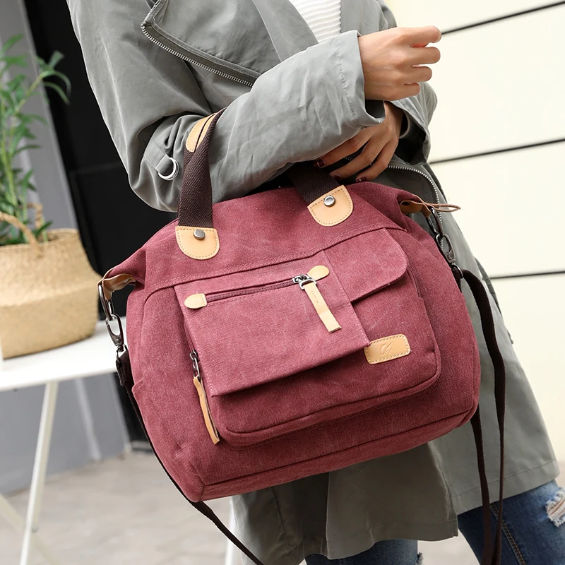 Janespri Women's Canvas Handbags High Quality Female Single Shoulder Bags casual totes Vintage Multi-pocket Ladies Totes Bolsas (6)