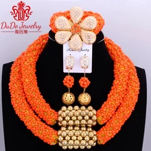 Delicate Orange Nigerian Beads Jewelry Set Christmas Necklace Set of Jewelry African Jewelry Set Crystal Bridal Wedding Beads