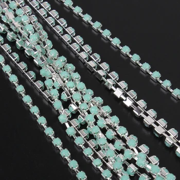 

Shinny SS12 cyan color sewing rhinestone chains 10yards Acrylic Rhinestone Chain silver DIY Beauty Accessories free shipping