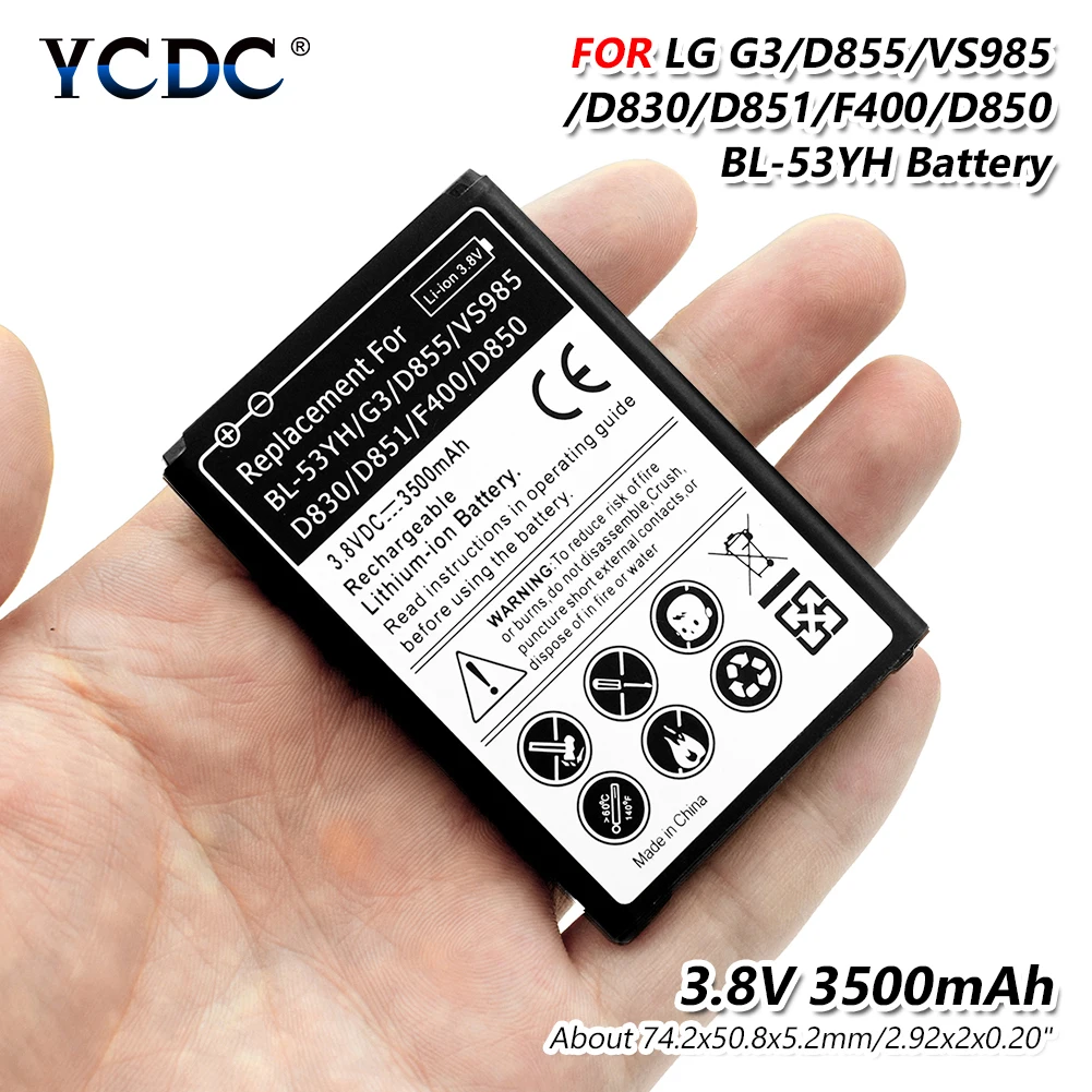 

3.8v 3500mAh BL53-YH Lithium Battery For LG Optimus G3 VS985 D830 D850 D851 D852 D855 LS990 F400 Smart Phone Battery Replacement