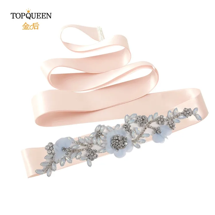 TOPQUEEN S419-B светло-голубое платье пояс фиолетовый цветок пояс фиолетовый горный хрусталь пояс Кушак для платья темно-синие свадебные атласные свадебные платья - Цвет: Baby pink