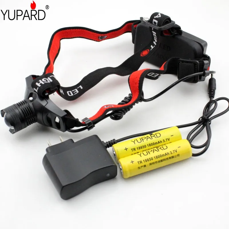 YUPARD Q5 светодиодный 5 Вт 18650/фонарик с ААА типом батареек налобный фонарь camp Zoomable Zoom in out налобный фонарь+ 2*1800 мАч перезаряжаемый аккумулятор 18650+ зарядное устройство