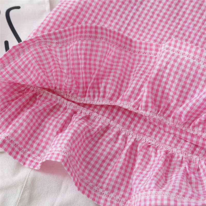Girls suit summer 2019 new Toddler Kids Baby Girls Outfits Clothes Plaid Sleeveless Vest T-shirt+Shorts Set (12)