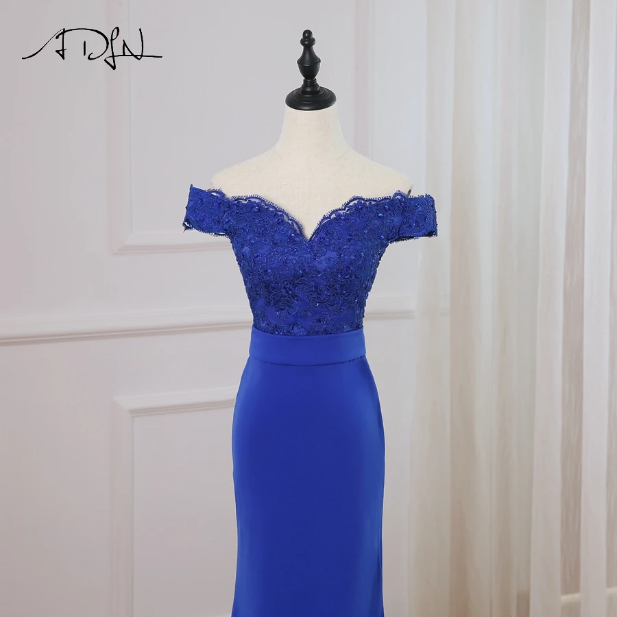 ADLN, сексуальное Королевское синее вечернее платье, Русалка, v-образный вырез, без рукавов, аппликация, Длинные вечерние платья, платья для выпускного вечера