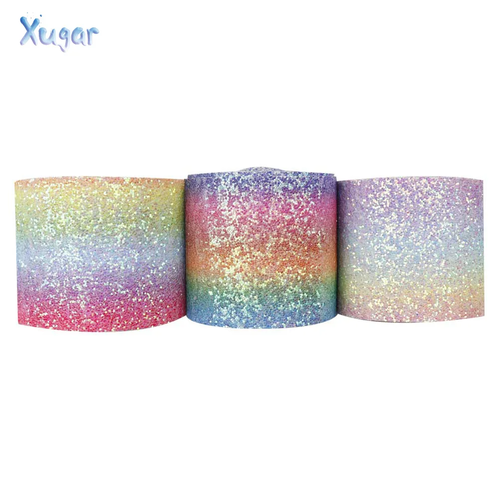 

Xugar 3" 75mm 2y/lot Chunky Glitter Ribbon Rainbow Sequin Wholesale Ribbon DIY Hair Bow Accessories Materials Crafts Decoration