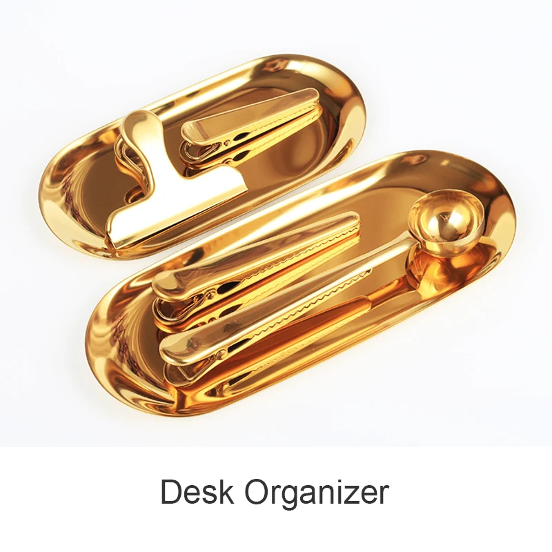 Nordic Style Stationery Storage Gold Silvery Vanity Tray Desk Organizer Stationery Holder Office Decorative Accessories Supplies