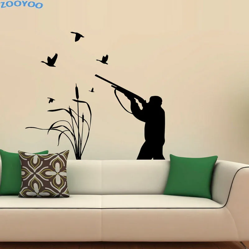 ZOOYOO Bird Hunting Creative Wall Stickers Home Decor Living Room Wall Decorative Hunter Wall Decals Bedroom Decoration