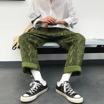 

2019 Summer New Original Snake Skin Straight High Waist Harajuku Style Street Nightclub Loose Large Size Casual Pants M-3XL