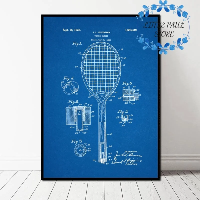 

Vintage Retro Sport Patent 1926 Tennis Rocket Blueprint Art Canvas Poster Wall Picture for Living Room No Frame