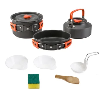 

8pcs Outdoor Camping Cookware Cooking Hiking Picnic Traveling Tableware Cutlery Utensils Set With Bowl Pot Pan Kettle Spoon