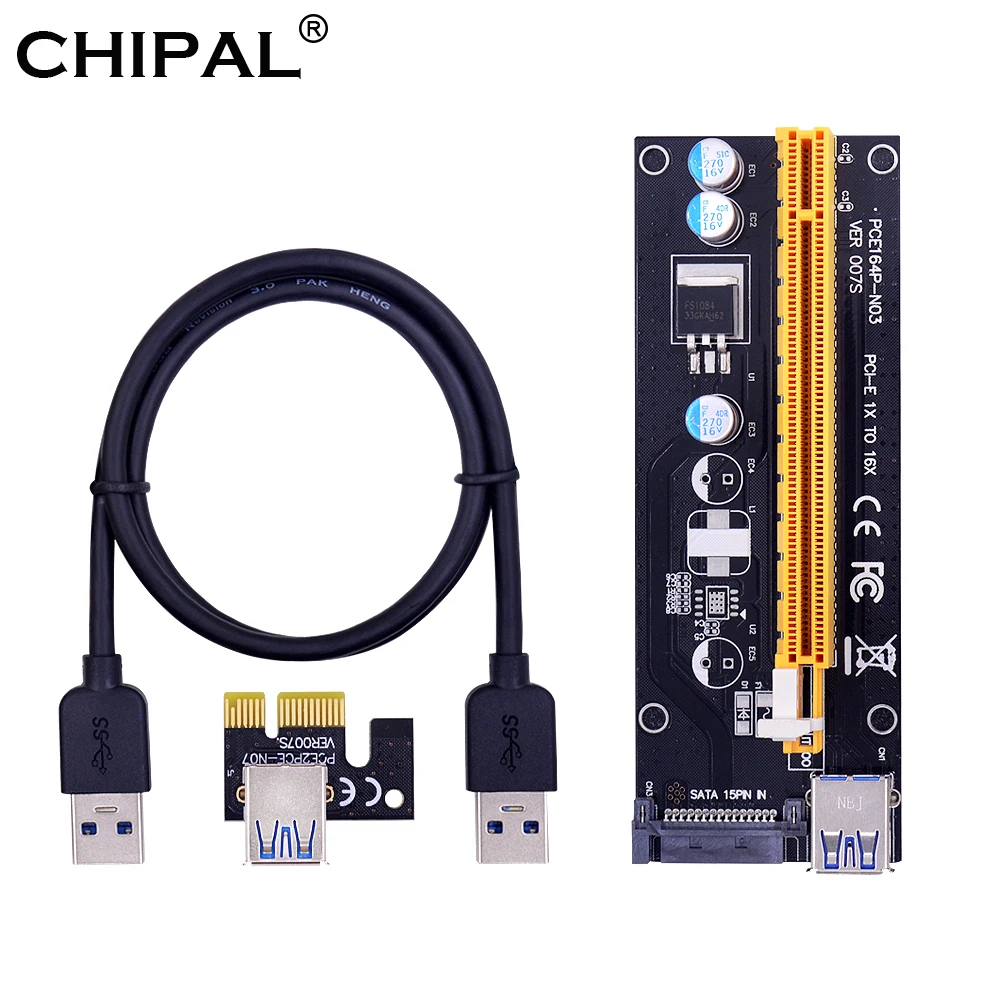 CHIPAL 1 м PCI-E Riser Card Черный 15Pin SATA VER007S Питание PCIE 1X к 16X удлинитель USB 3 0 кабель для BTC LTC