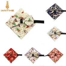 Брендовые новые мужские хлопковые костюмы Галстук-бабочка карман с птичьим цветком квадратный набор галстук-бабочка платок Набор Свадебная вечеринка Бабочка 2 шт./компл