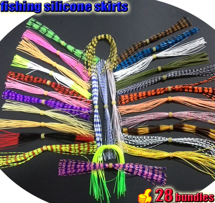 2017new fishing silicone skirts with rattle collar total 28 bundles+2(extra)lot fly tying lure making craft bass jigs spinner