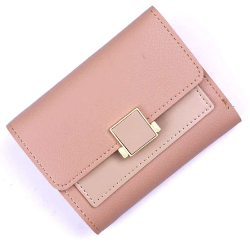 

New casual ladies snap short wallet female Korean students multi-card color matching card package coin purse spot