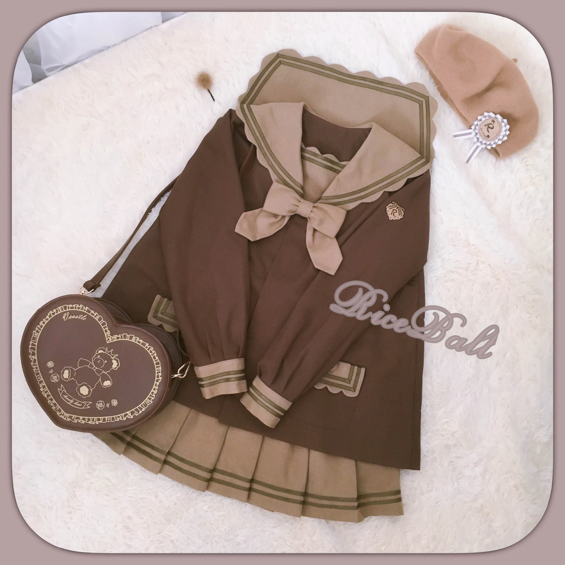 

Chocolate Cookies Japanese Student JK Uniform Set: Long Sleeve Sailor Collar Blouse & Bow + Pleated Skirt Preppy Style Cute