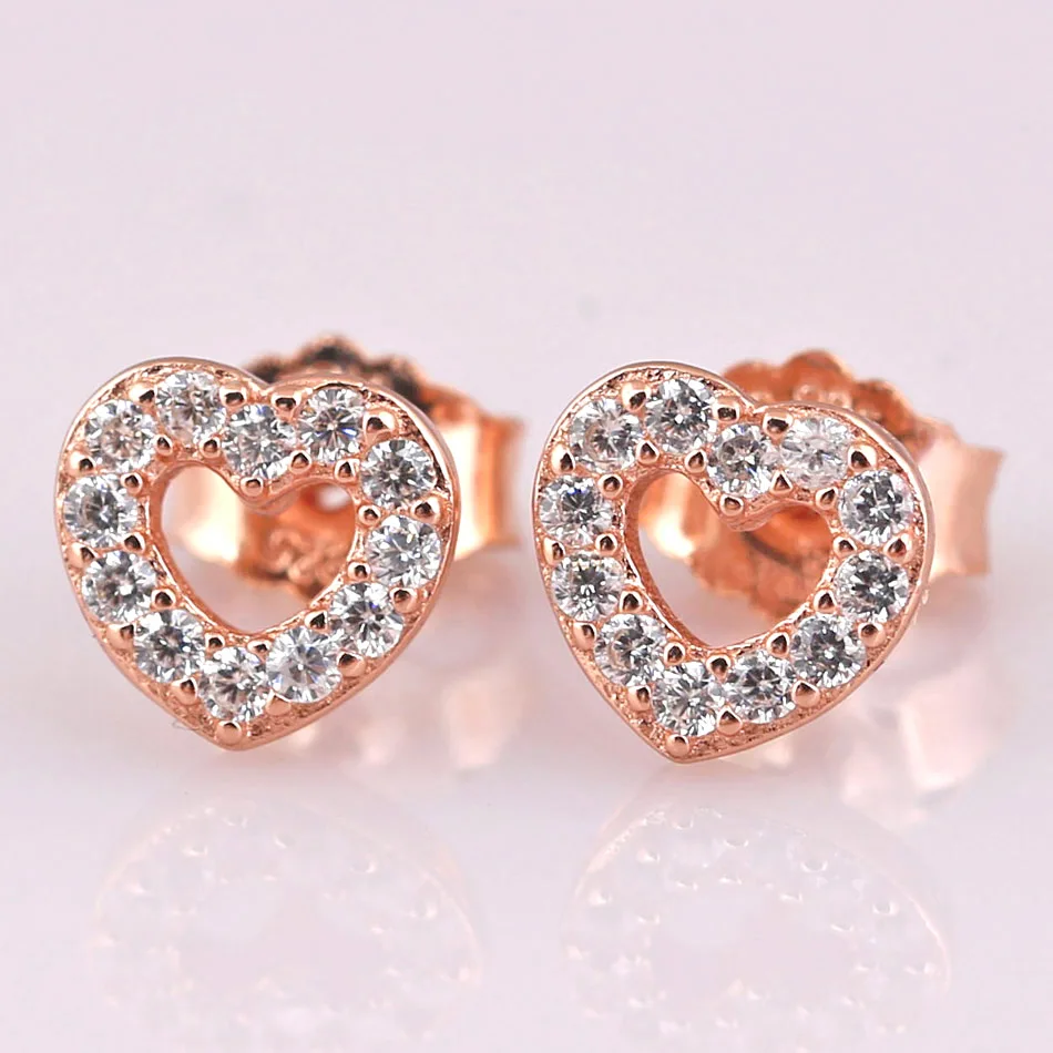 

New 925 Sterling Silver Earring Rose Captured Hearts With Crystal Studs Earring For Women For Women Wedding Gift Diy Jewelry