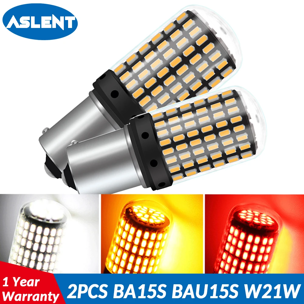 

ASLENT 2 PCS 1156 BA15S P21W BAU15S PY21W T20 7440 W21W LED Bulbs 144smd led CanBus No Error lamp For Turn Signal Light No Flash