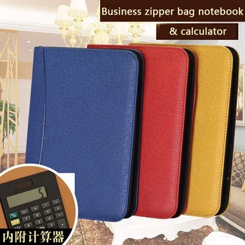 

Leather Business Zipper Notebook & Calculator A5 B5 Binder Spiral Notebook Diary Journal Planner Agenda Large Capacity Padfolio