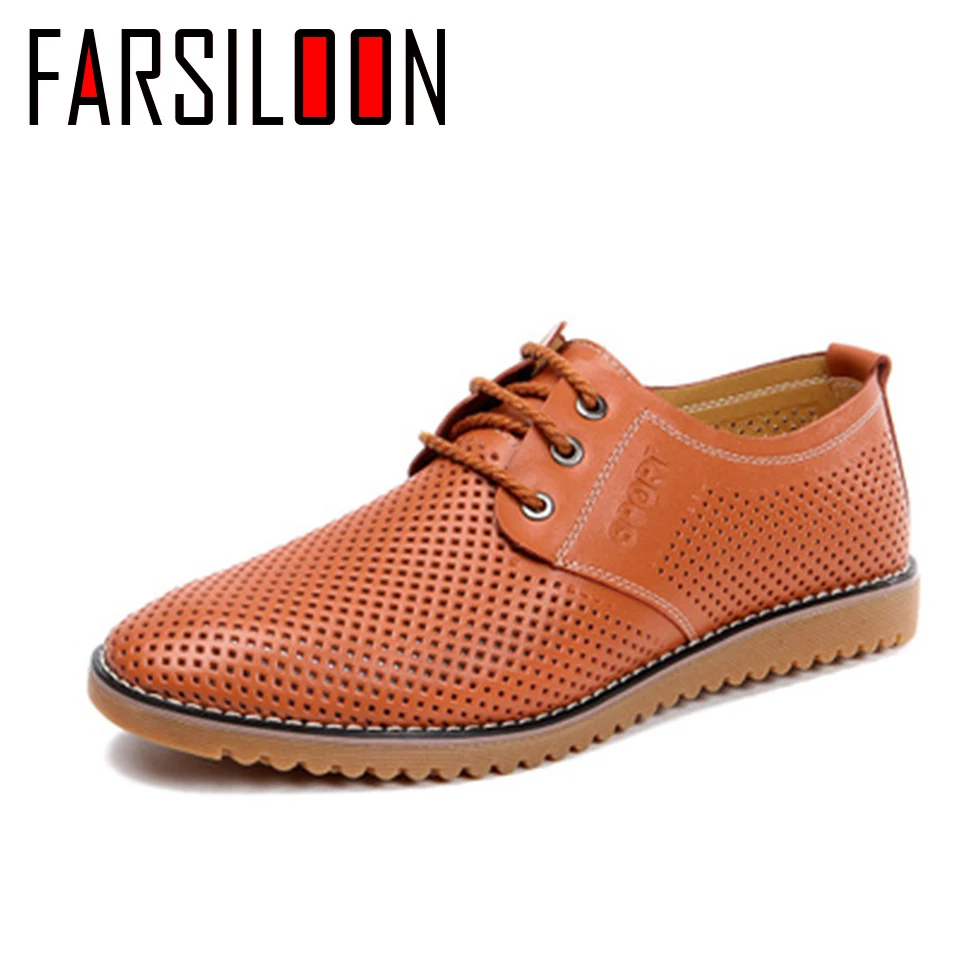 

2018 Summer Breathable Comfortable Casual Hollow Genuine Leather Lace-Up Solid Large Size Shoes Fashion Trend BK015