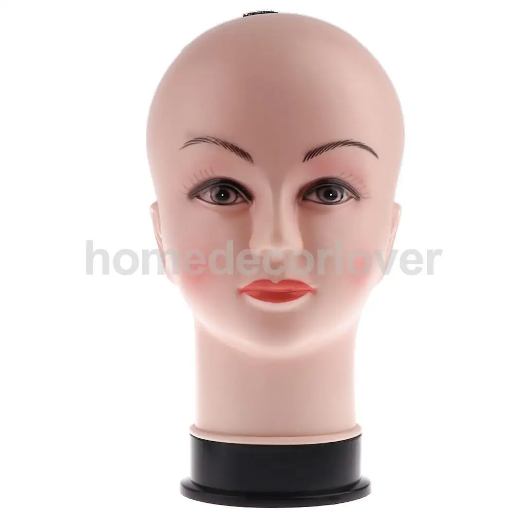 PVC Female Bald Mannequin Head Model Wig Making Hat Glasses Display Stand 