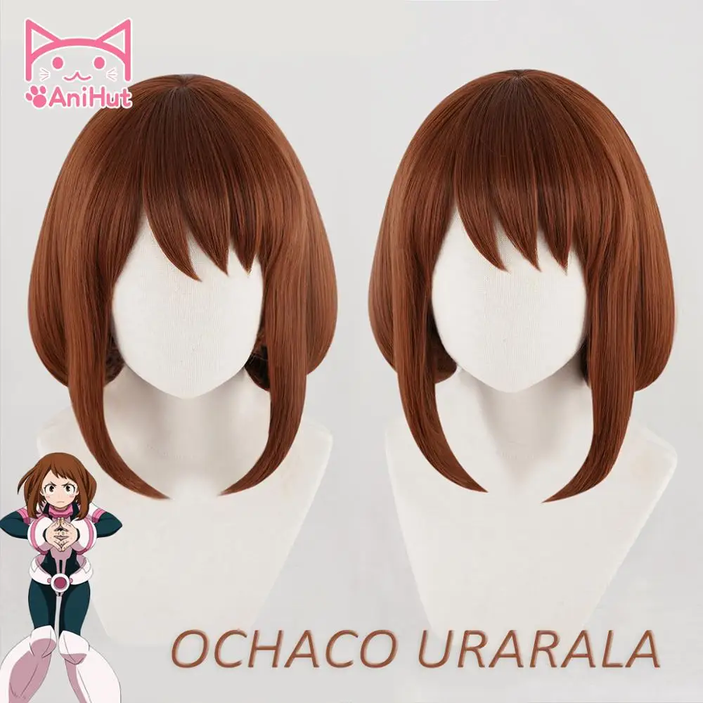 AniHut Ochako Uraraka парик Boku No Hero Academia косплей парик синтетический красный короткий Аниме Мой герой Academia Косплей Ochaco Uraraka
