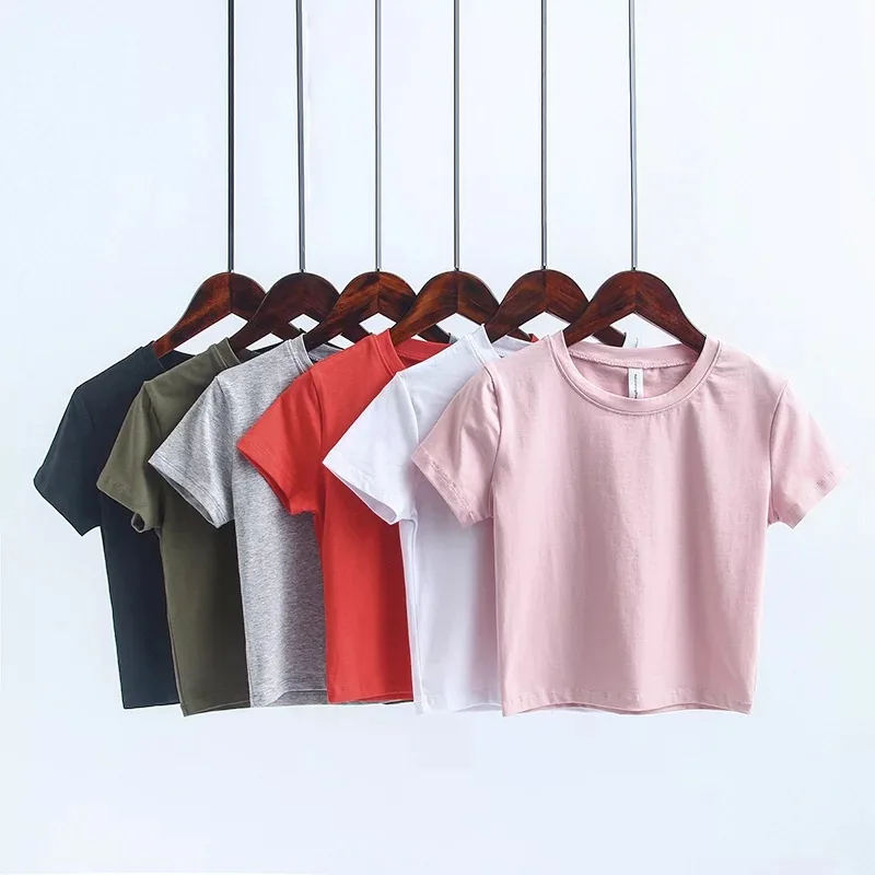 

European style 2019 new women sexy high waist slim crop tops fashion casual short sleeve all-match stretch bodycon short tshirts