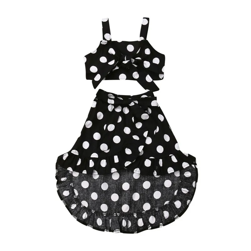 

2019 Infant Baby Girl Polka Dot Clothes Sets Strappy Bow Vest Bandage Ruffles Maxi Skirts Dress 2Pcs Bebe Girl Fashion Outfits