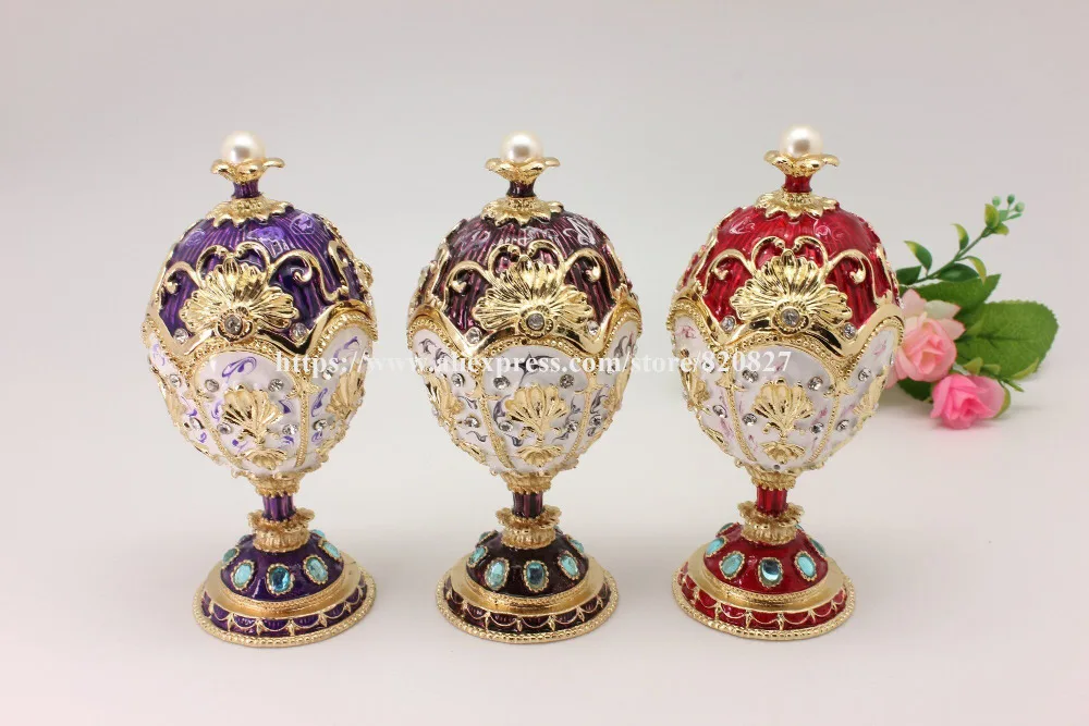 Faberge стиль в форме яйца брелок коробка шарнирное кольцо для яиц держатель жемчужная Статуэтка яйца коробка декор украшения для яиц