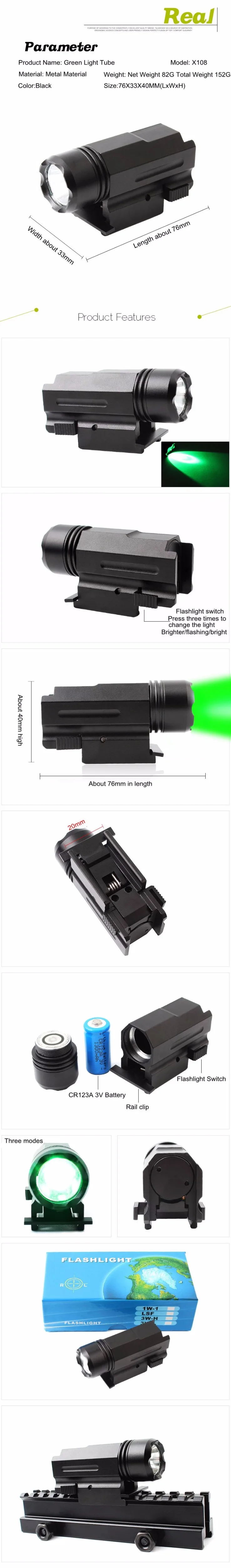 2018 новые тактические мини-фонарик Открытый Airsoft пистолет прицел зеленый фонарик 20 мм Rail Кемпинг Принадлежности для охоты