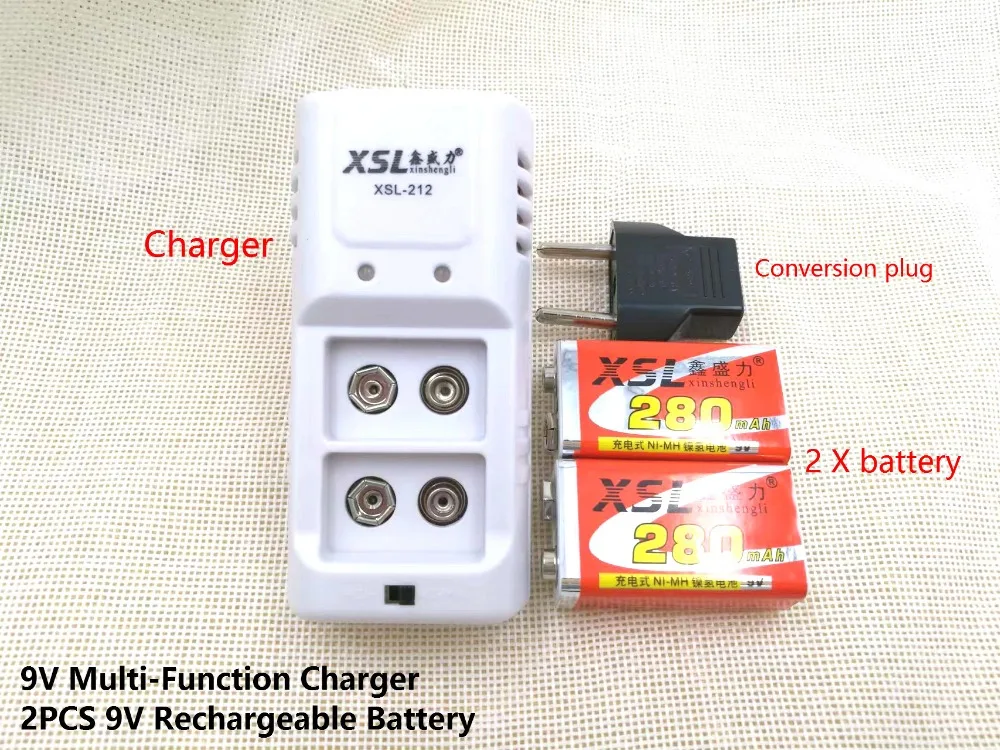 

2 PCS. XSL - 9 V 6F22 rechargeable battery 280 mah battery microphone multimeter battery + 1 PCS 9 V battery charger