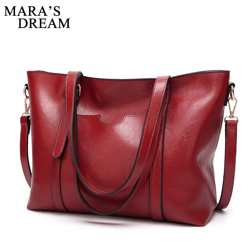 Mara's Dream 2018 Ladies Handbags Famous Bags Women Fashion Black PU Oil Leather Solid Color Shoulder Bag | Багаж и сумки
