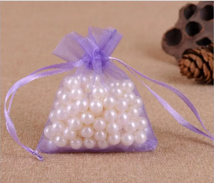 Упаковка для ювелирных изделий, 100 шт, 7x9 см, растягивающиеся белые маленькие сумки из органзы, мешочки для свадьбы, рождественской вечеринки, Подарочная сумка, украшение - Цвет: Violet - Light Purpl