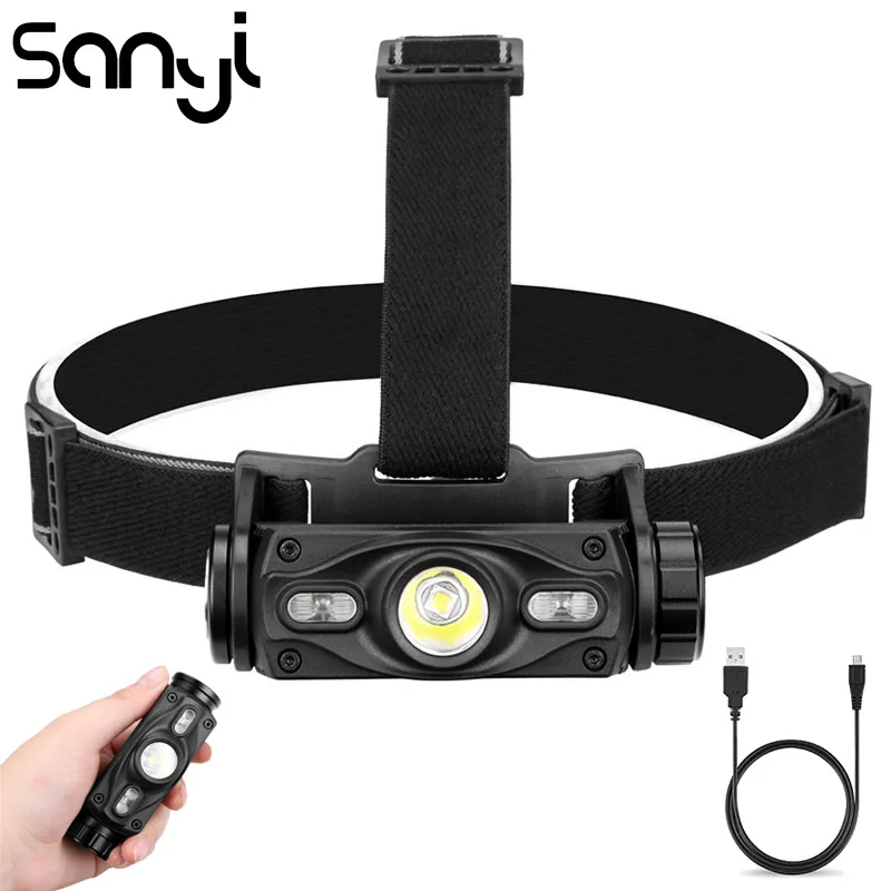 

SANYI USB Rechargeable Built-in Battery Headlight 7 Modes LED Flashlight Forehead Waterproof Camping Headlight