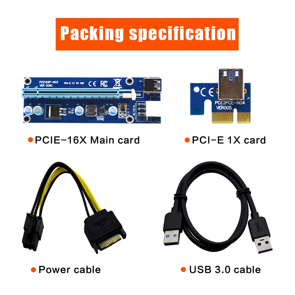 10pcs TISHRIC VER006C 1x to 16x PCI Express PCIE PCI-E Riser Card 006C Extender 60cm USB 3.0 Cable SATA to 6Pin BTC Mining Miner-5