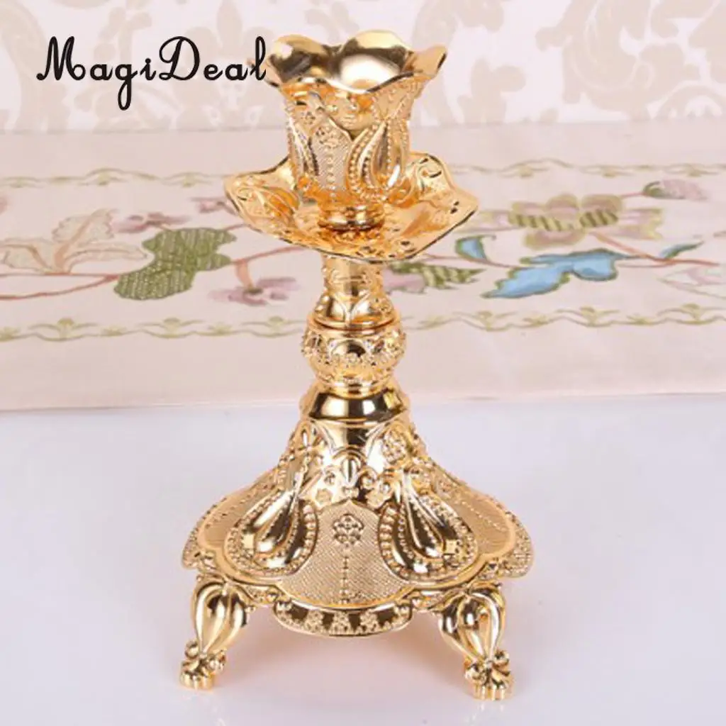 Vintage Alloy Metal Pillar Stick Candle Holder Candelabra Wedding Decoration for Holidays Festive Valentine Romatic Decor