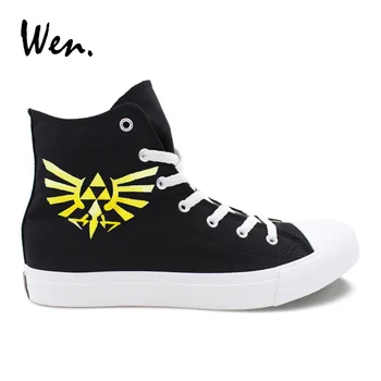 

Wen Hand Painted Canvas Sneakers Design Legend of Zelda Yellow Mark Custom High Top Unisex Skateboard Shoes Sport Footwear