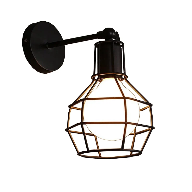 Vintage American E27 LED Wall Lamp Iron Cage Wall Lights Restaurant Corridor Balcony Retro Indoor Home Decor Lighting Fixture (13)